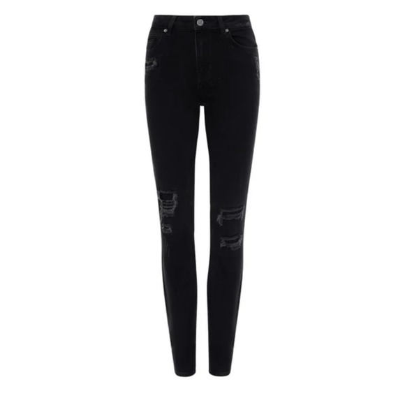 S.O.N.G. Curvy High Rise Skinny Ankle Jeans Black Distressed Women's Size 5/27 - Picture 1 of 5